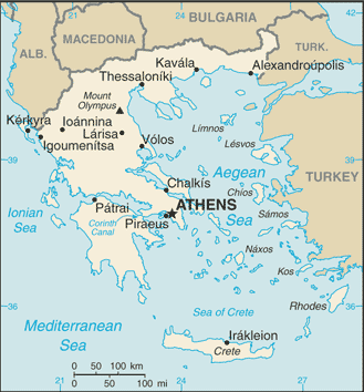 MAP OF GREECE   מפת יוון